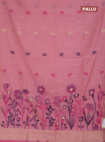 Jamdhani cotton saree peach pink with allover thread & zari woven buttas and jamdhani pallu