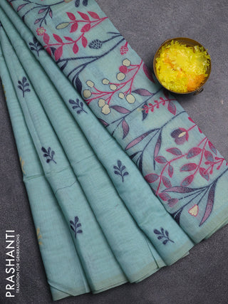 Jamdhani cotton saree teal green with allover thread & zari woven buttas and jamdhani pallu