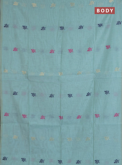 Jamdhani cotton saree teal green with allover thread & zari woven buttas and jamdhani pallu