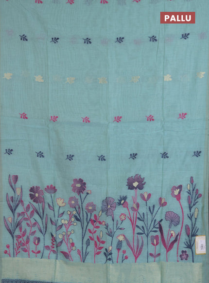 Jamdhani cotton saree teal green with allover thread & zari woven buttas and jamdhani pallu
