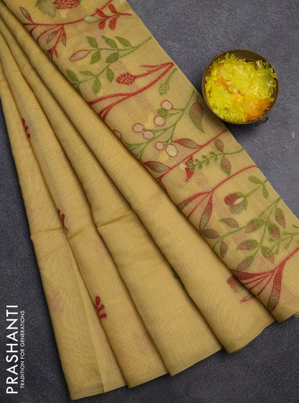 Jamdhani cotton saree pale yellow with allover thread & zari woven buttas and jamdhani pallu