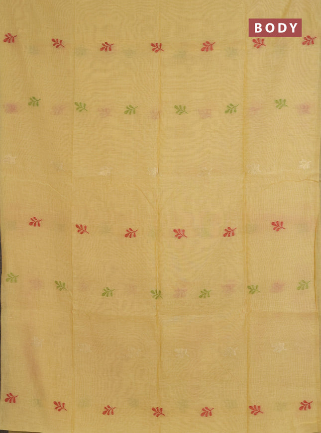 Jamdhani cotton saree pale yellow with allover thread & zari woven buttas and jamdhani pallu