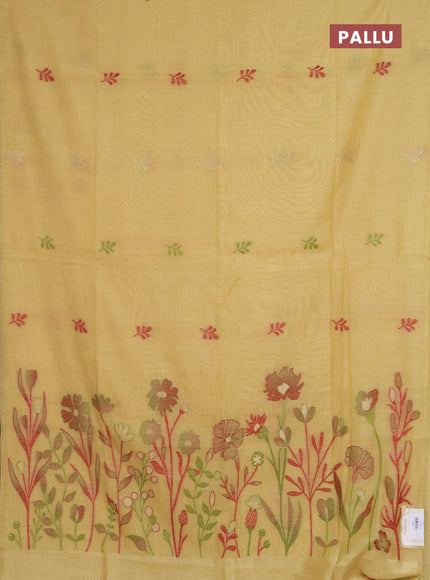 Jamdhani cotton saree pale yellow with allover thread & zari woven buttas and jamdhani pallu