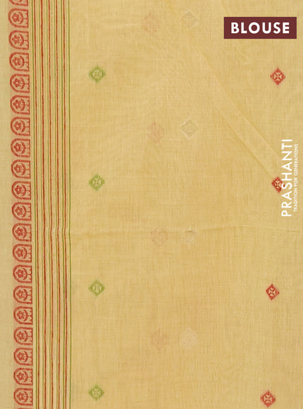 Jamdhani cotton saree pale yellow with allover thread & zari woven buttas and jamdhani pallu