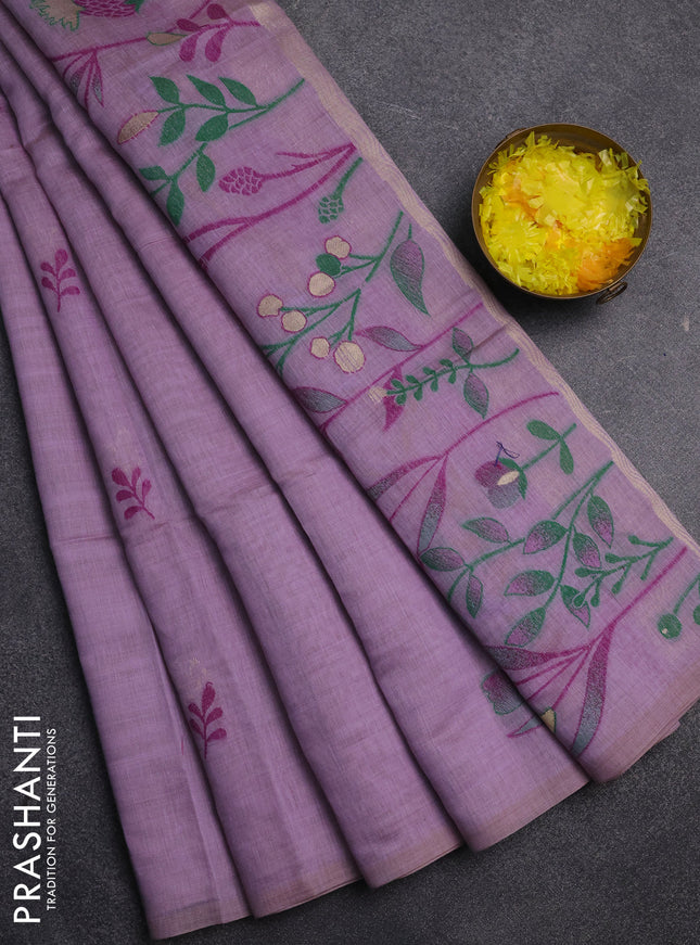 Jamdhani cotton saree lavender with allover thread & zari woven buttas and jamdhani pallu