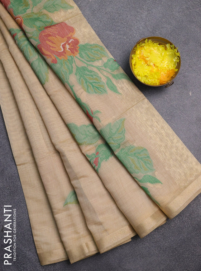 Jamdhani cotton saree beige and maroon with thread woven buttas and jamdhani pallu