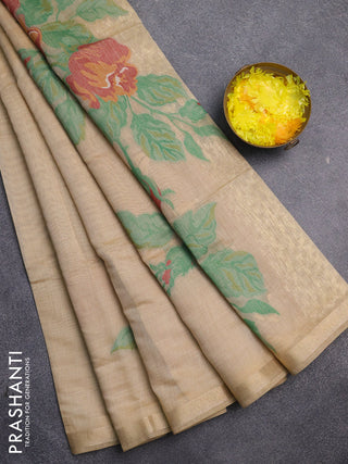 Jamdhani cotton saree beige and maroon with thread woven buttas and jamdhani pallu