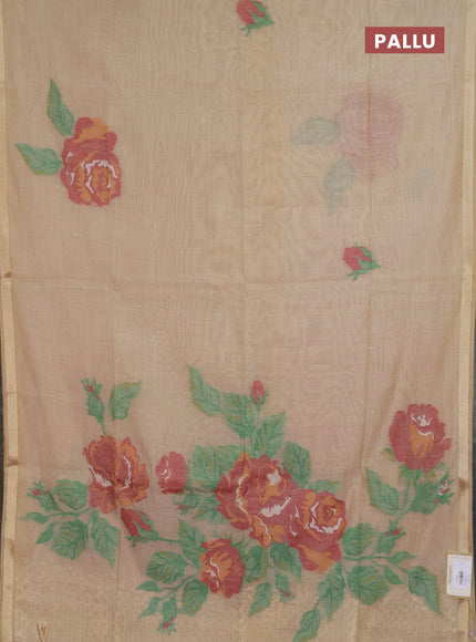 Jamdhani cotton saree beige and maroon with thread woven buttas and jamdhani pallu