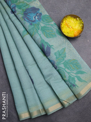 Jamdhani cotton saree teal green and navy blue with thread woven buttas and jamdhani pallu