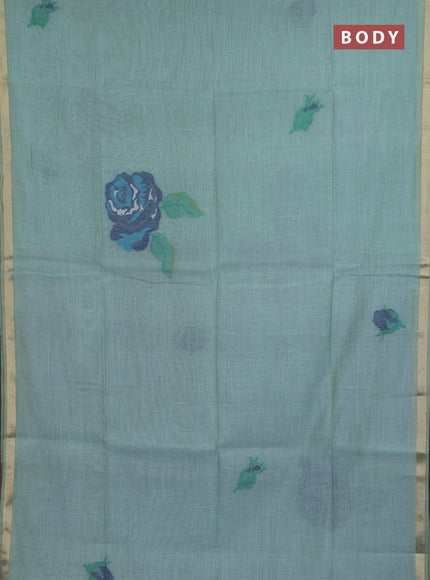 Jamdhani cotton saree teal green and navy blue with thread woven buttas and jamdhani pallu