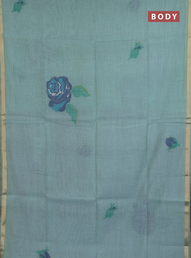 Jamdhani cotton saree teal green and navy blue with thread woven buttas and jamdhani pallu