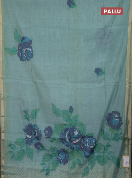 Jamdhani cotton saree teal green and navy blue with thread woven buttas and jamdhani pallu