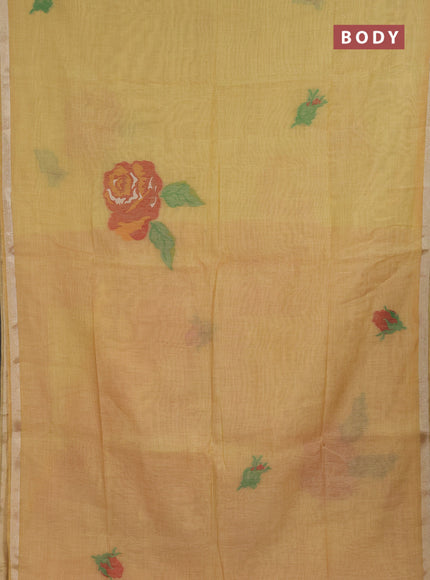 Jamdhani cotton saree pale yellow and maroon with thread woven buttas and jamdhani pallu