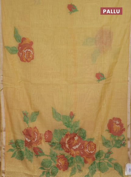 Jamdhani cotton saree pale yellow and maroon with thread woven buttas and jamdhani pallu
