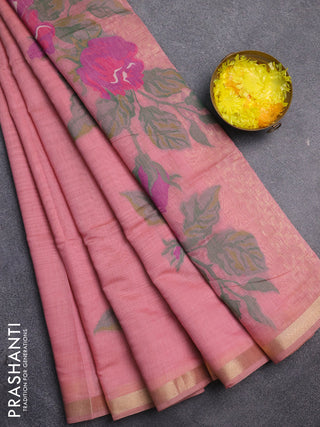 Jamdhani cotton saree peach shade and purple with thread woven buttas and jamdhani pallu