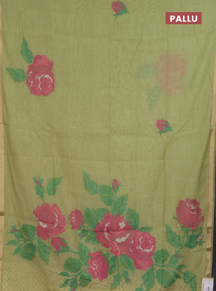 Jamdhani cotton saree pista green and pink with thread woven buttas and jamdhani pallu