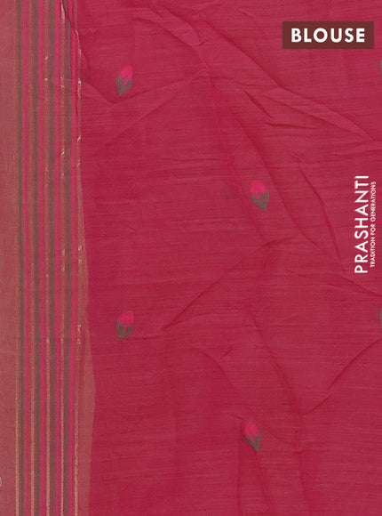 Jamdhani cotton saree pista green and pink with thread woven buttas and jamdhani pallu