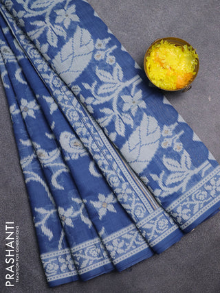 Jamdhani cotton saree blue shade with alllover thread weaves & buttas and jamdhani pallu