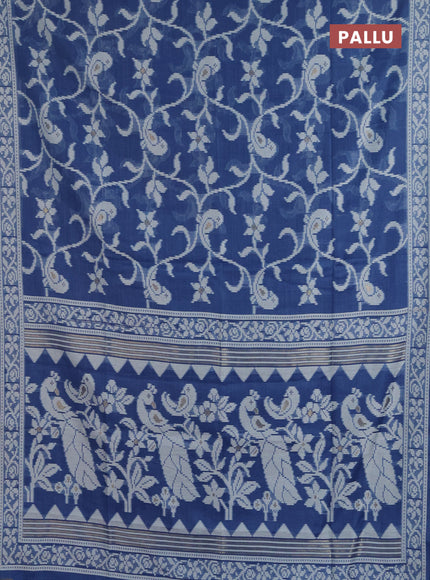 Jamdhani cotton saree blue shade with alllover thread weaves & buttas and jamdhani pallu