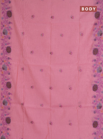 Jamdhani cotton saree peach pink with allover thread woven buttas and jamdhani pallu