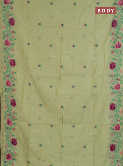 Jamdhani cotton saree pista green with allover thread woven buttas and jamdhani pallu