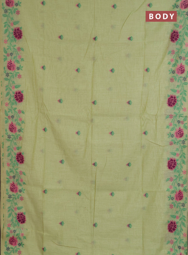 Jamdhani cotton saree pista green with allover thread woven buttas and jamdhani pallu