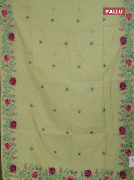 Jamdhani cotton saree pista green with allover thread woven buttas and jamdhani pallu