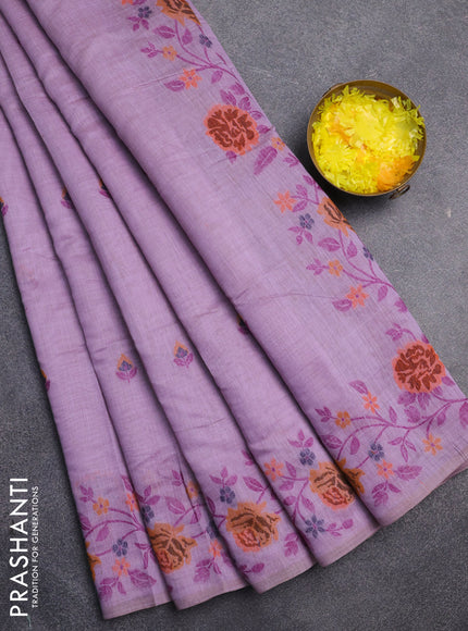 Jamdhani cotton saree lavender with allover thread woven buttas and jamdhani pallu