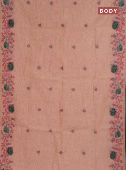 Jamdhani cotton saree peach shade with allover thread woven buttas and jamdhani pallu