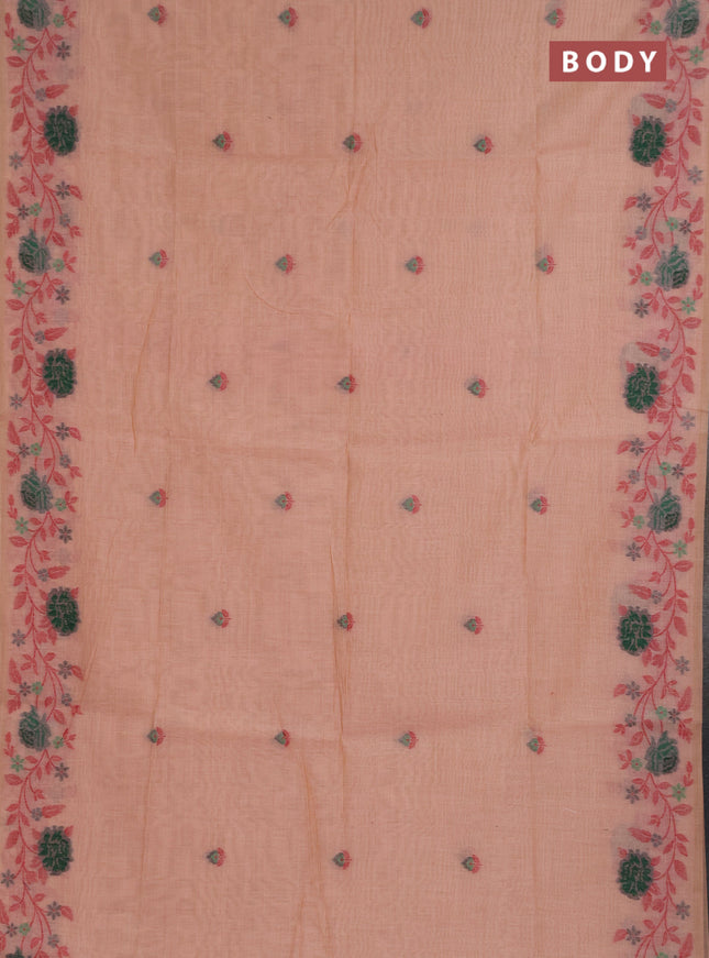 Jamdhani cotton saree peach shade with allover thread woven buttas and jamdhani pallu