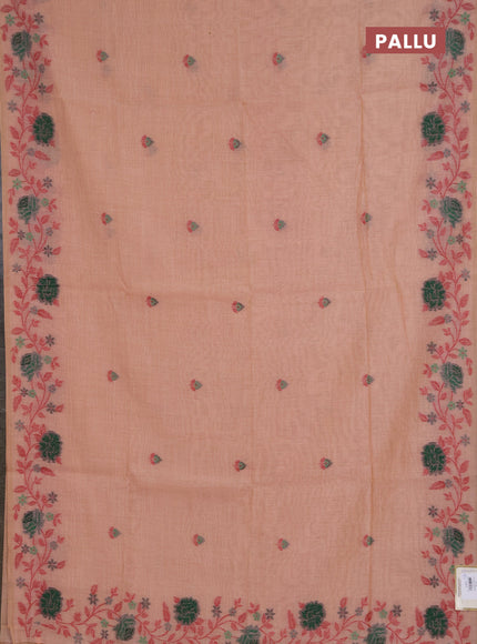 Jamdhani cotton saree peach shade with allover thread woven buttas and jamdhani pallu