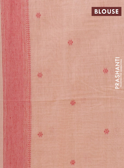 Jamdhani cotton saree peach shade with allover thread woven buttas and jamdhani pallu