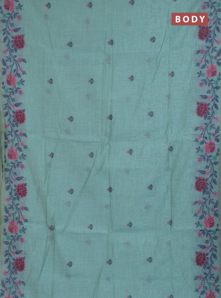 Jamdhani cotton saree teal green with allover thread woven buttas and jamdhani pallu