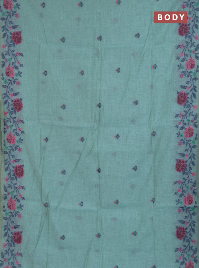 Jamdhani cotton saree teal green with allover thread woven buttas and jamdhani pallu
