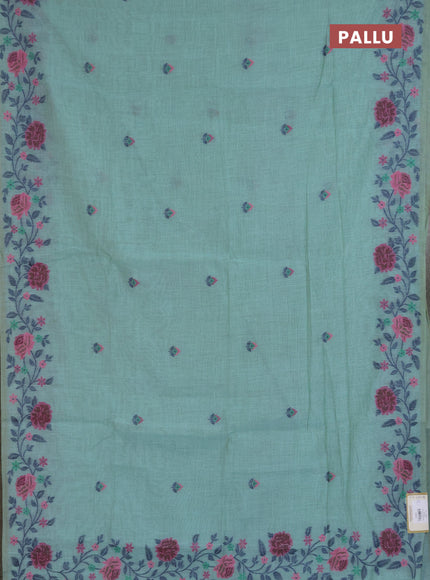 Jamdhani cotton saree teal green with allover thread woven buttas and jamdhani pallu