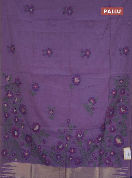 Jamdhani cotton saree lavender and blue with allover thread & zari woven buttas and jamdhani pallu