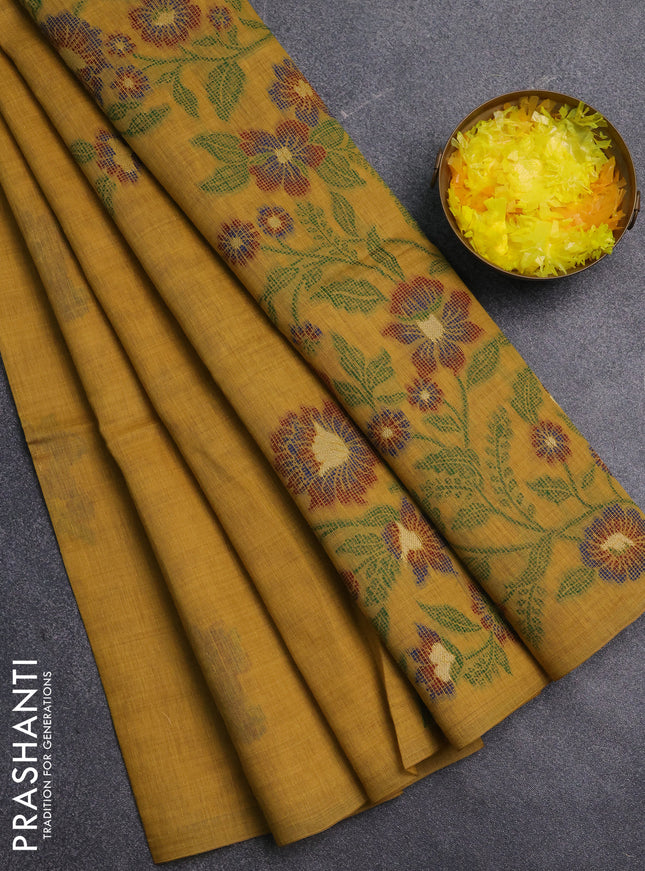 Jamdhani cotton saree mustard yellow and maroon with allover thread & zari woven buttas and jamdhani pallu