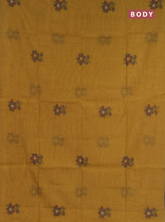 Jamdhani cotton saree mustard yellow and maroon with allover thread & zari woven buttas and jamdhani pallu
