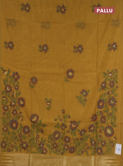 Jamdhani cotton saree mustard yellow and maroon with allover thread & zari woven buttas and jamdhani pallu