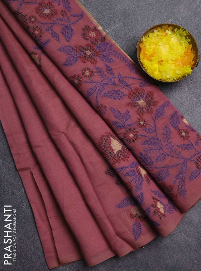 Jamdhani cotton saree dark peach and maroon with allover thread & zari woven buttas and jamdhani pallu