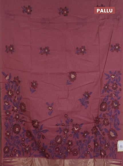 Jamdhani cotton saree dark peach and maroon with allover thread & zari woven buttas and jamdhani pallu