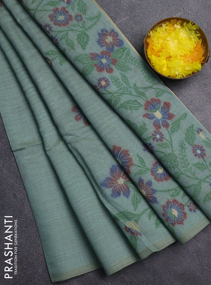 Jamdhani cotton saree teal green and maroon with allover thread & zari woven buttas and jamdhani pallu