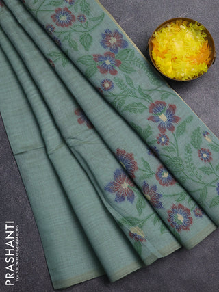 Jamdhani cotton saree teal green and maroon with allover thread & zari woven buttas and jamdhani pallu