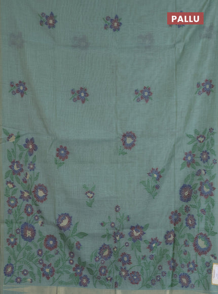 Jamdhani cotton saree teal green and maroon with allover thread & zari woven buttas and jamdhani pallu