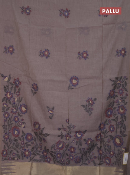 Jamdhani cotton saree dark beige and blue with allover thread & zari woven buttas and jamdhani pallu