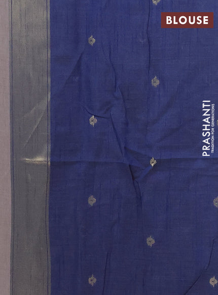 Jamdhani cotton saree dark beige and blue with allover thread & zari woven buttas and jamdhani pallu