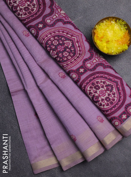 Jamdhani cotton saree lavender and purple with allover thread woven buttas and jamdhani pallu