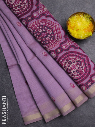 Jamdhani cotton saree lavender and purple with allover thread woven buttas and jamdhani pallu