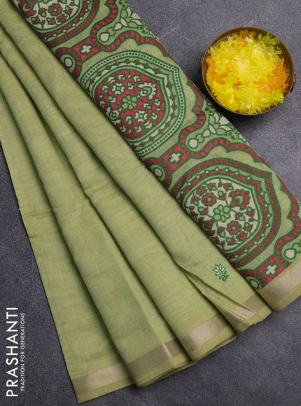 Jamdhani cotton saree pista green and green with allover thread woven buttas and jamdhani pallu