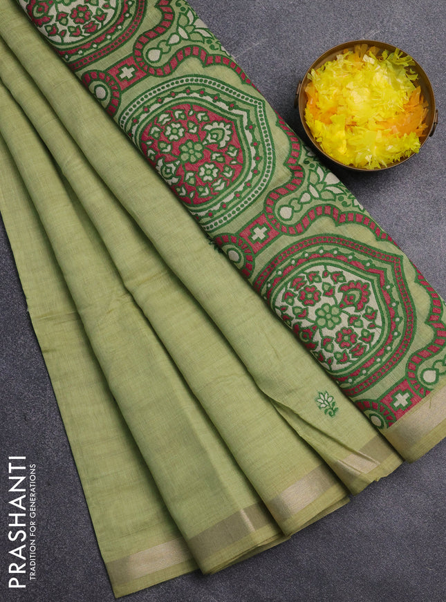 Jamdhani cotton saree pista green and green with allover thread woven buttas and jamdhani pallu